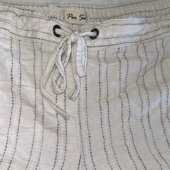 Per Se Womens XL Striped Linen-Viscose Blend Shorts With Drawstring Waist - Picture 2 of 6